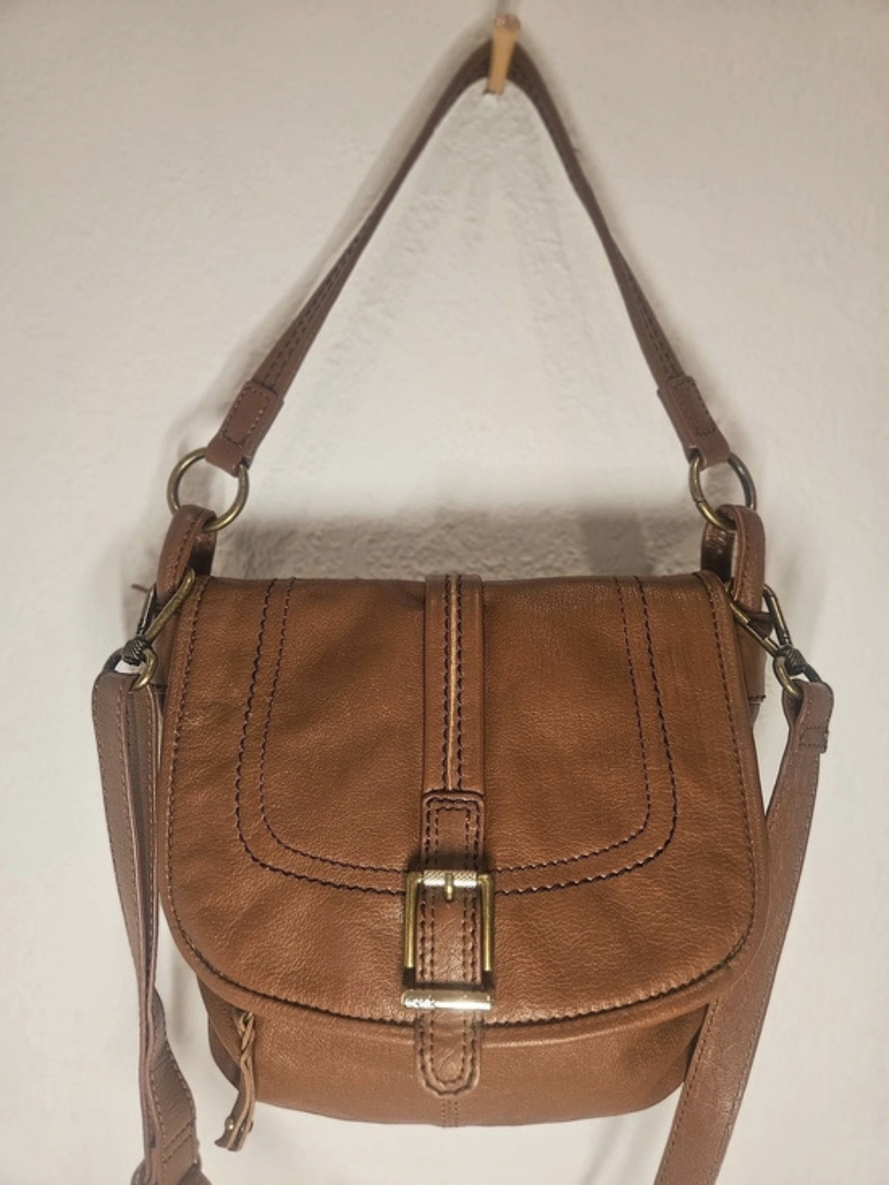 The Sak "Evelyn" Leather Convertible Saddle Bag — Cognac Brown